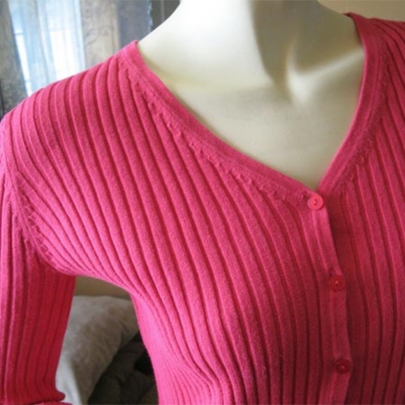 Vintage Y2K 90s Express Cardigan Sweater V-Neck Button Up Long Sleeve Neon Pink - Picture 8 of 9